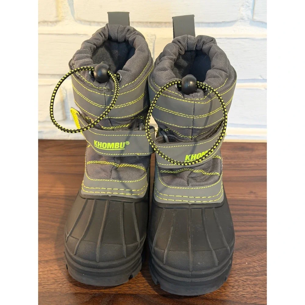 Khombu Brie Kids Snow Boots Grey Neon Yellow Waterproof Insulated Size 11M Warm
